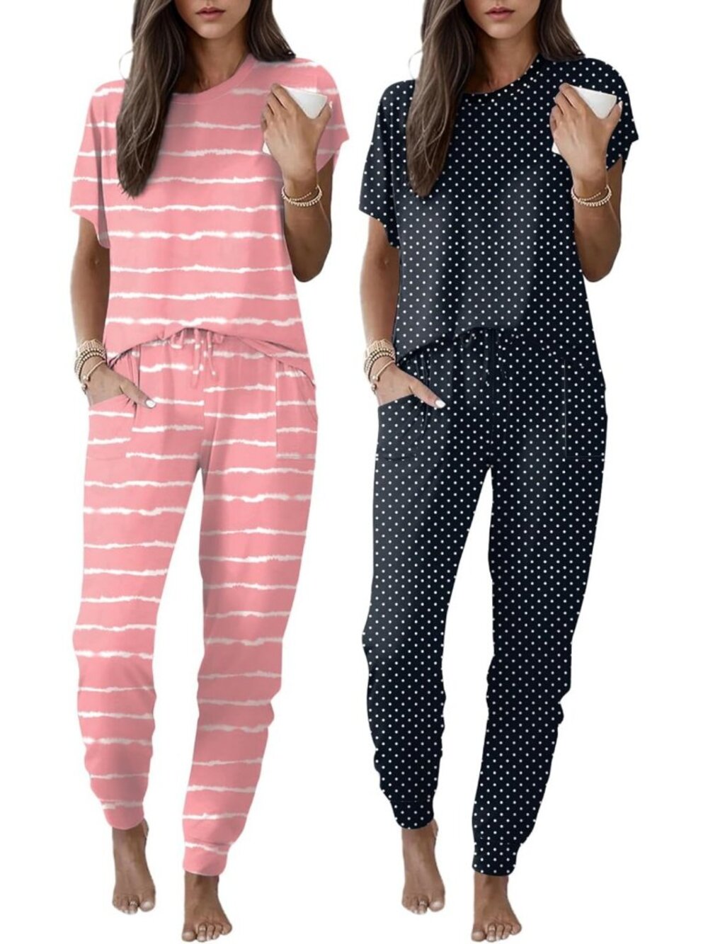 Cozy 2-Pack Women's Short Sleeve Pajama Set with Jogger Pants - Lounge Wear